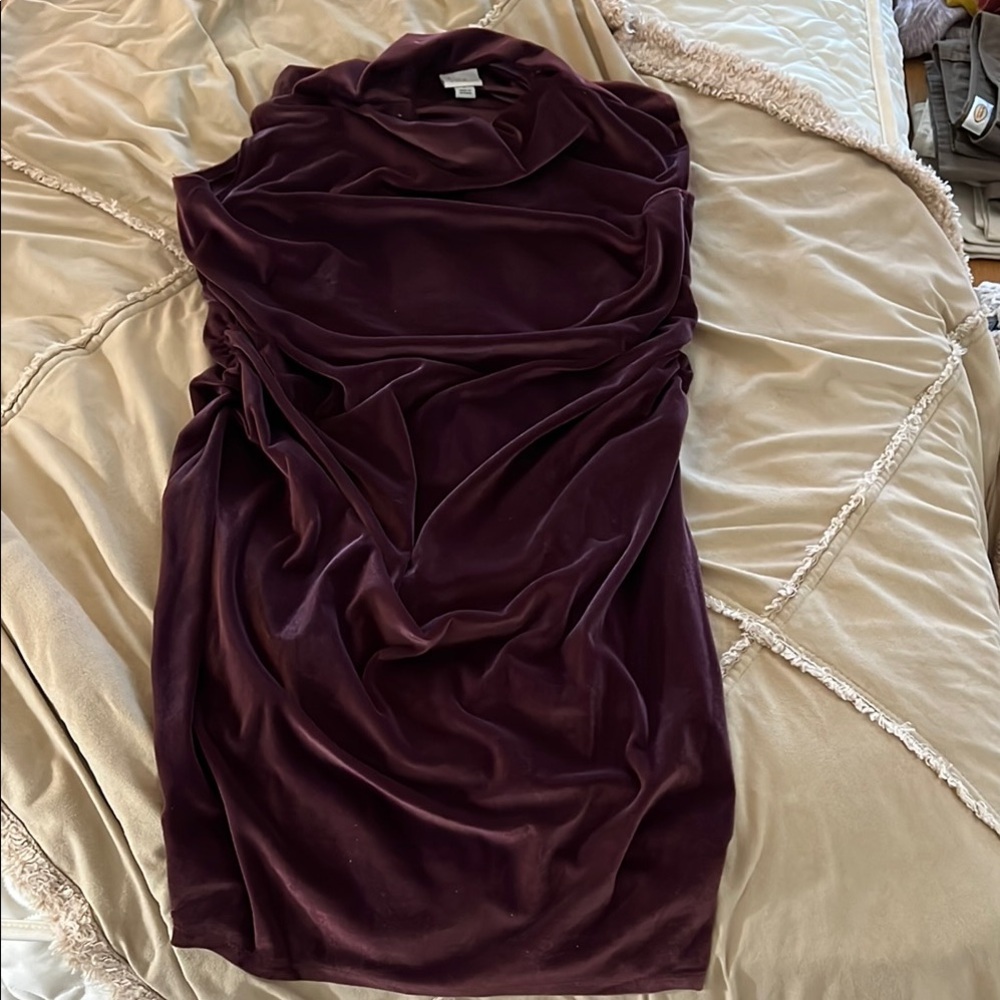 a new day Plum Velvet Ruched Midi Dress